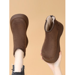 增高厚底雪地靴女2025冬季新款小個子棉靴防滑絨面後拉鍊加厚棉鞋