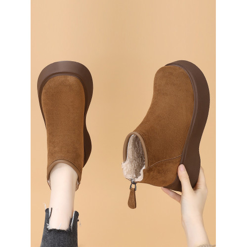 增高厚底雪地靴女2025冬季新款小個子棉靴防滑絨面後拉鍊加厚棉鞋