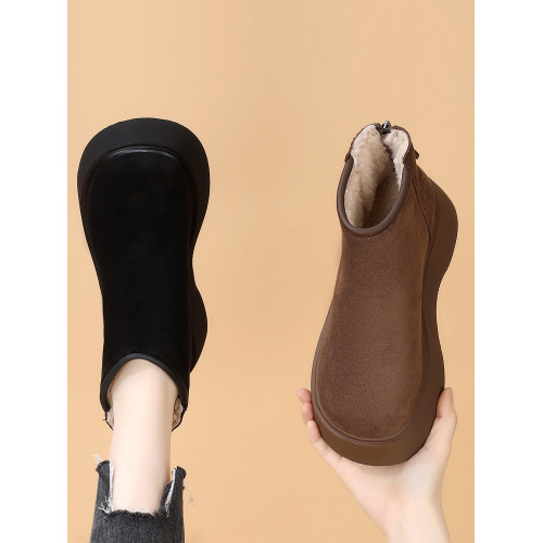 增高厚底雪地靴女2025冬季新款小個子棉靴防滑絨面後拉鍊加厚棉鞋