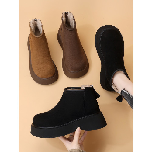 增高厚底雪地靴女2025冬季新款小個子棉靴防滑絨面後拉鍊加厚棉鞋