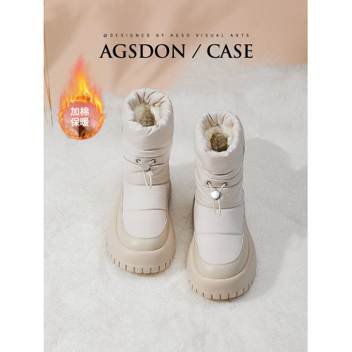 戶外防水雪地靴女款2025新款冬季厚底運動防滑加絨短靴子東北棉鞋