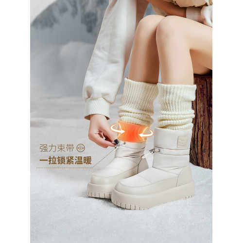 戶外防水雪地靴女款2025新款冬季厚底運動防滑加絨短靴子東北棉鞋