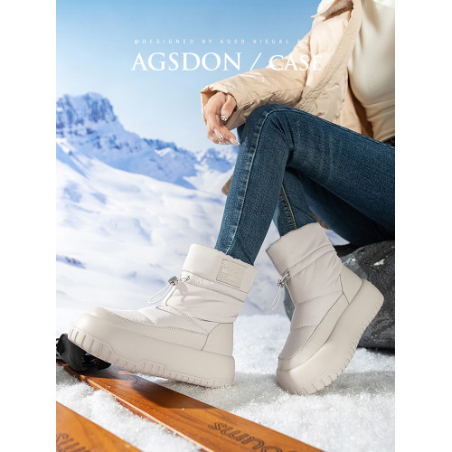 戶外防水雪地靴女款2025新款冬季厚底運動防滑加絨短靴子東北棉鞋