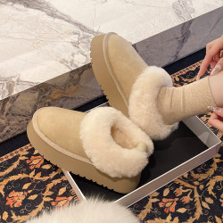 趙露思同款厚底增高加厚毛毛雪地靴女2025秋冬新款百搭顯瘦及踝靴