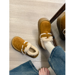 厚底雪地靴女加絨勃肯鞋2026新款冬季樂福鞋一腳蹬麵包棉鞋毛毛鞋