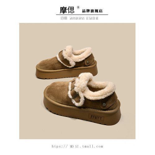 厚底雪地靴女加絨勃肯鞋2026新款冬季樂福鞋一腳蹬麵包棉鞋毛毛鞋