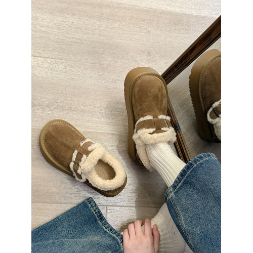 厚底雪地靴女加絨勃肯鞋2026新款冬季樂福鞋一腳蹬麵包棉鞋毛毛鞋