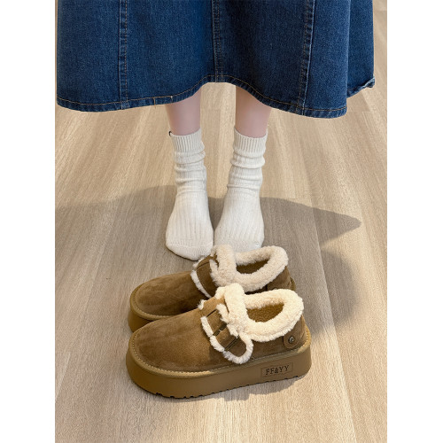 厚底雪地靴女加絨勃肯鞋2026新款冬季樂福鞋一腳蹬麵包棉鞋毛毛鞋