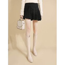 米白色西部牛仔騎士靴2025新款V口尖頭高筒長靴小個子長筒靴子女