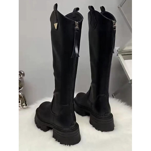 真皮厚底增高長筒靴女高筒粗跟2025秋冬季騎士靴顯高小個子長靴子