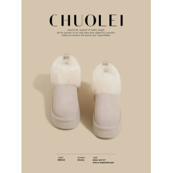 超火冬季新款厚底加絨小香風毛毛棉鞋女白色絨面一腳蹬時尚雪地靴