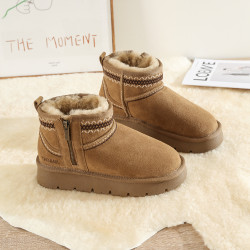 皮毛一體雪地靴女冬2025新款加絨加厚保暖短筒厚底防滑全羊毛棉鞋