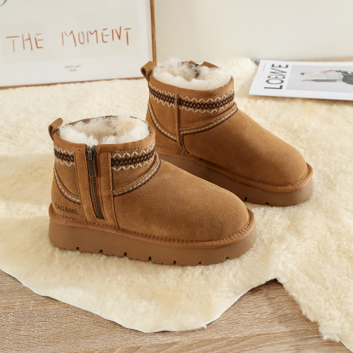 皮毛一體雪地靴女冬2025新款加絨加厚保暖短筒厚底防滑全羊毛棉鞋