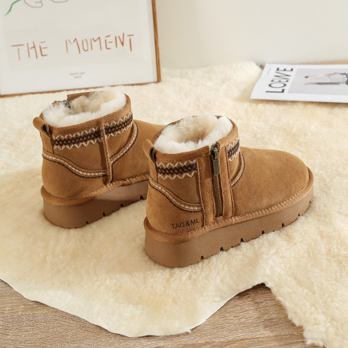 皮毛一體雪地靴女冬2025新款加絨加厚保暖短筒厚底防滑全羊毛棉鞋