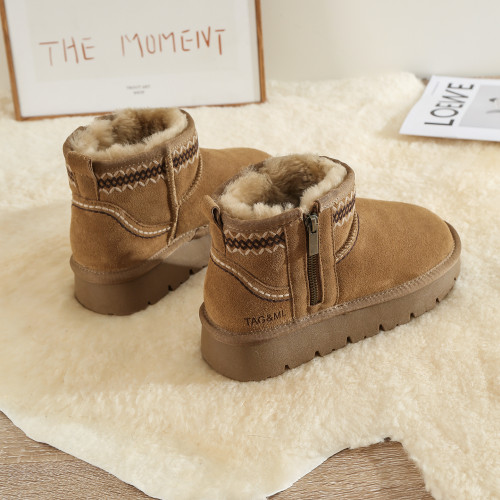 皮毛一體雪地靴女冬2025新款加絨加厚保暖短筒厚底防滑全羊毛棉鞋