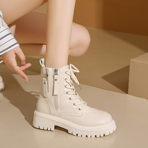 馬丁靴女款2025新款英倫風冬季厚底白色短靴配裙子大碼高幫靴子女 馬丁靴女款2025新款英倫風冬季厚底白色短靴配裙子大碼高幫靴子女