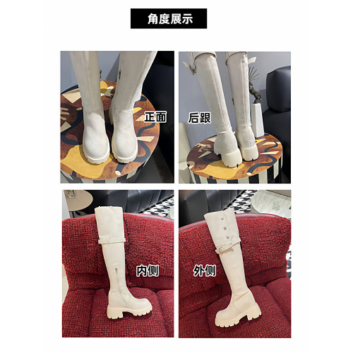 2025新款秋冬加絨保暖長筒靴過膝高筒靴子內增高厚底高跟白色長靴