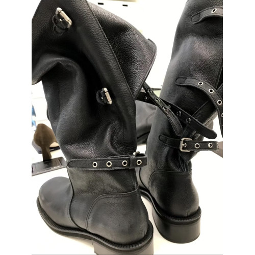 牛皮版~韓國小衆繙蓋兩穿堆堆靴女皮帶釦機車馬丁靴中筒西部靴潮