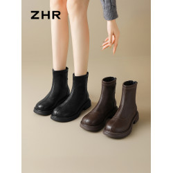 ZHR短靴女2025秋冬新款粗跟厚底馬丁靴英倫風百搭切爾西瘦瘦靴爆