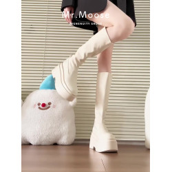 厚底增高騎士靴女2026新款秋冬白色長筒靴小個子高筒靴真皮瘦瘦靴