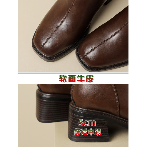 全牛皮長靴女冬季加絨加厚靴子真皮羊毛高筒靴皮毛一體長筒馬丁靴