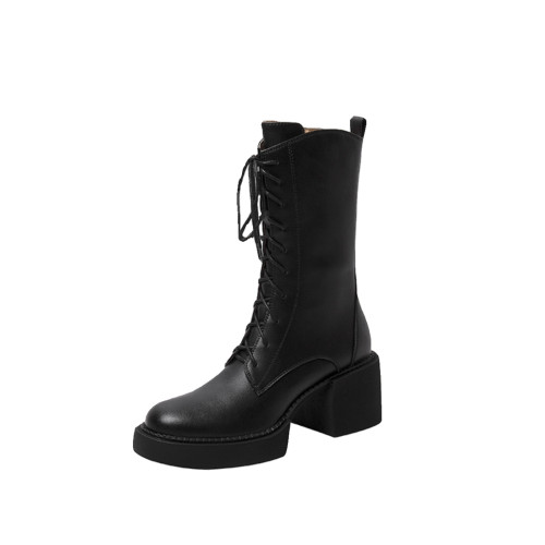 2025新款圓頭側拉鍊中筒馬丁靴女厚底真皮復古切爾西系帶加絨短靴 2025新款圓頭側拉鍊中筒馬丁靴女厚底真皮復古切爾西系帶加絨短靴