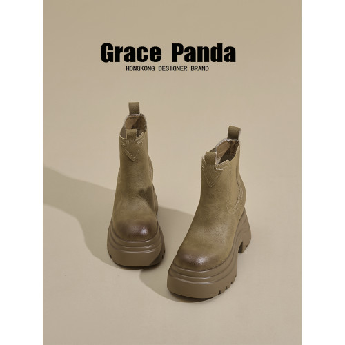 香港GP2025新款秋冬矮個子內增高9CM馬丁靴真皮厚底機車短筒靴女 香港GP2025新款秋冬矮個子內增高9CM馬丁靴真皮厚底機車短筒靴女