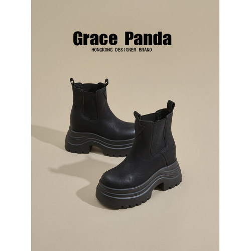 香港GP2025新款秋冬矮個子內增高9CM馬丁靴真皮厚底機車短筒靴女 香港GP2025新款秋冬矮個子內增高9CM馬丁靴真皮厚底機車短筒靴女