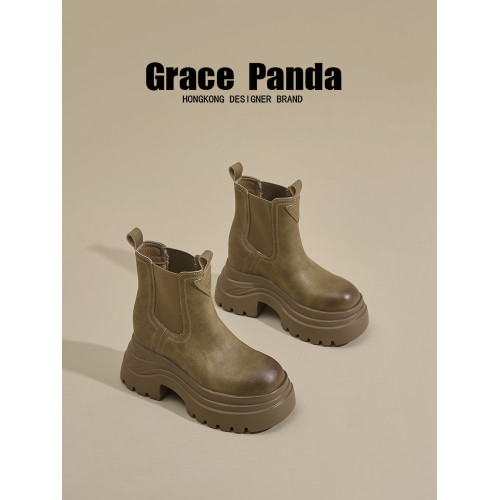 香港GP2025新款秋冬矮個子內增高9CM馬丁靴真皮厚底機車短筒靴女 香港GP2025新款秋冬矮個子內增高9CM馬丁靴真皮厚底機車短筒靴女