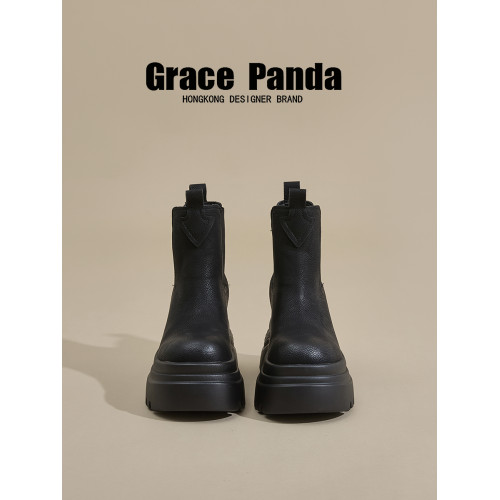 香港GP2025新款秋冬矮個子內增高9CM馬丁靴真皮厚底機車短筒靴女 香港GP2025新款秋冬矮個子內增高9CM馬丁靴真皮厚底機車短筒靴女