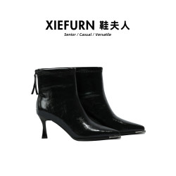 鞋夫人高跟短靴女2026新款配裙子尖頭氣質小個子瘦瘦靴