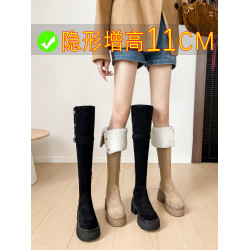 內增高11cm過膝長筒靴女高跟小個子瘦瘦靴2025新款冬羊糕毛過膝靴