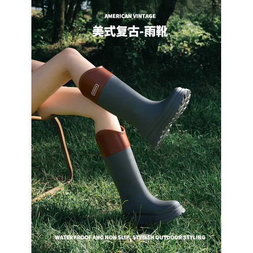 高筒雨鞋女時尚戶外加絨雨靴女款防滑防水鞋露營登山防滑膠鞋女士