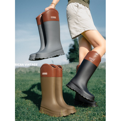 高筒雨鞋女時尚戶外加絨雨靴女款防滑防水鞋露營登山防滑膠鞋女士