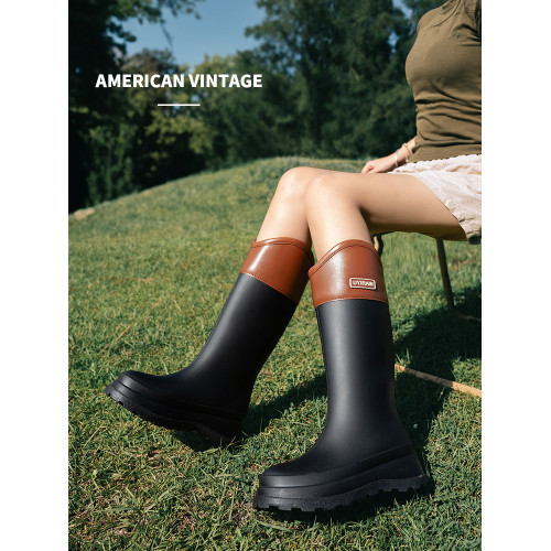 高筒雨鞋女時尚戶外加絨雨靴女款防滑防水鞋露營登山防滑膠鞋女士