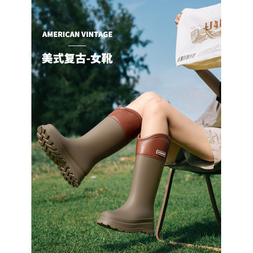 高筒雨鞋女時尚戶外加絨雨靴女款防滑防水鞋露營登山防滑膠鞋女士