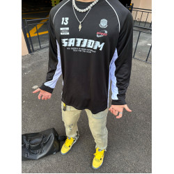 Satjdm美式穿搭拼接撞色插肩袖長袖訓練服T恤健身跑步體育生2024