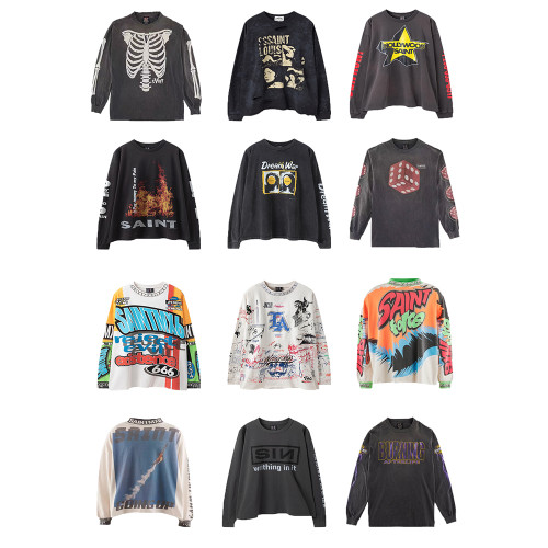 Saint Michael潮牌復古美式水洗做舊vtg長袖vintage高街重磅T恤男 Saint Michael潮牌復古美式水洗做舊vtg長袖vintage高街重磅T恤男