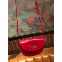 輕復古簡約ins頭層牛皮馬鞍包紅色包包原創女士軟皮單肩斜背小包