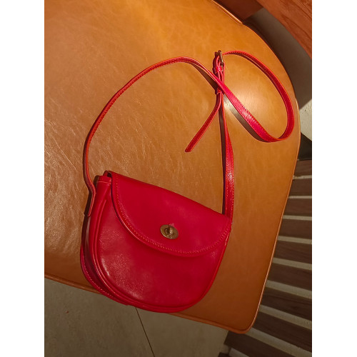 輕復古簡約ins頭層牛皮馬鞍包紅色包包原創女士軟皮單肩斜背小包