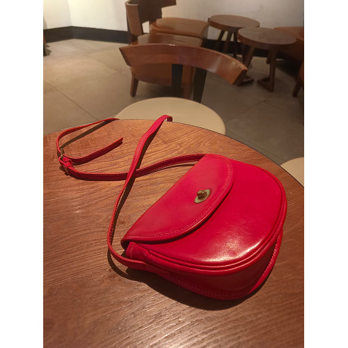 輕復古簡約ins頭層牛皮馬鞍包紅色包包原創女士軟皮單肩斜背小包