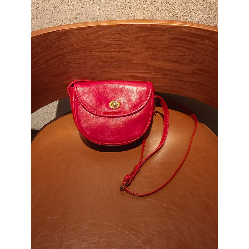 輕復古簡約ins頭層牛皮馬鞍包紅色包包原創女士軟皮單肩斜背小包