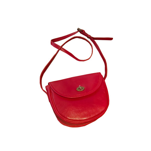 輕復古簡約ins頭層牛皮馬鞍包紅色包包原創女士軟皮單肩斜背小包