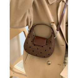 冬季復古手拎小包包女2026新款百搭斜後後背包美拉德風毛呢波點馬鞍包