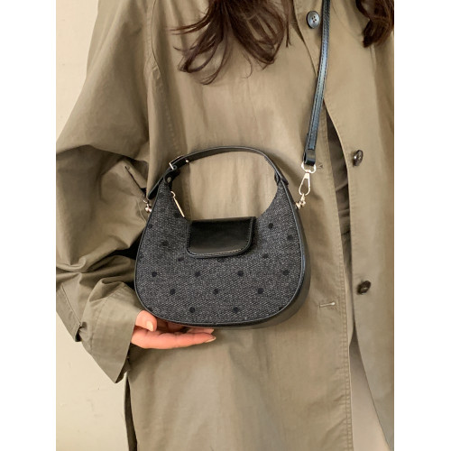 冬季復古手拎小包包女2026新款百搭斜後後背包美拉德風毛呢波點馬鞍包