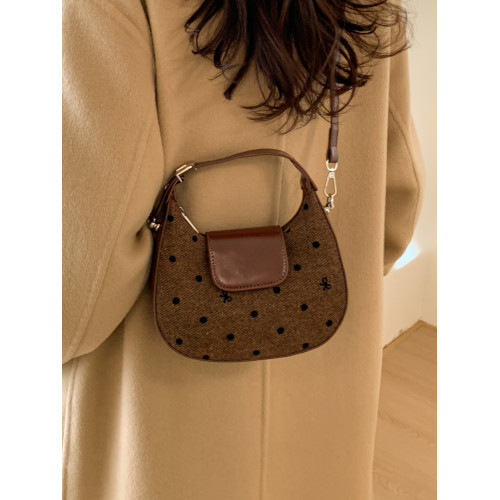 冬季復古手拎小包包女2026新款百搭斜後後背包美拉德風毛呢波點馬鞍包