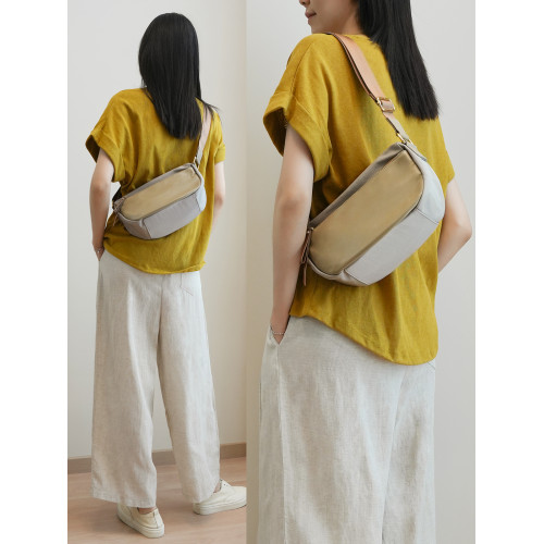 大容量多隔層 好用實用 記憶防水布配頭層小牛皮 單肩斜後後背包k