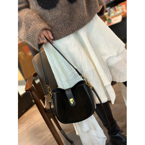 真皮馬鞍包女2024秋冬新款復古時尚反絨牛皮女包腋下單肩包斜後後背包