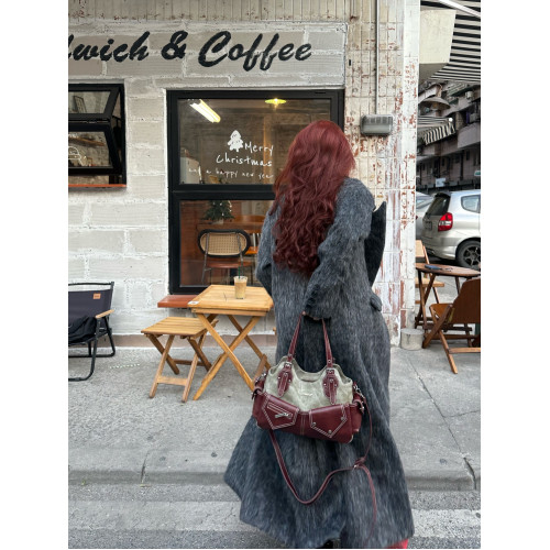 Cultivator原創小衆設計復古撞色牛仔拼接單肩腋下手提斜後後背包包女