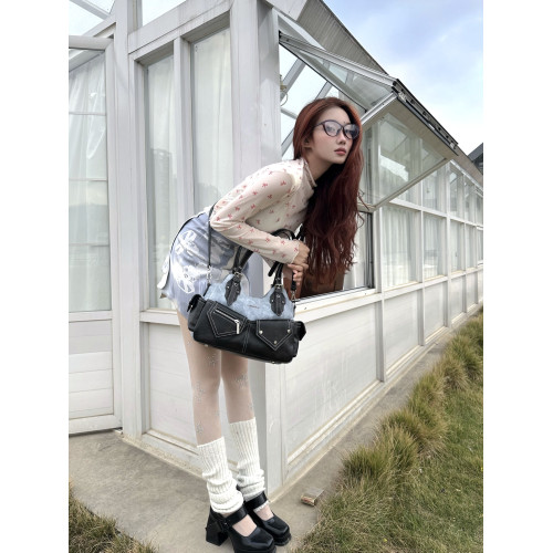 Cultivator原創小衆設計復古撞色牛仔拼接單肩腋下手提斜後後背包包女